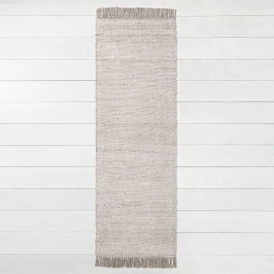 Bleached Jute Fringe Runner, Gray Indoor Woven Rug, Flat Pile, Resilient and Charming Tassel Detailing