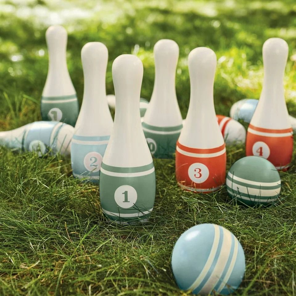Hearth & Hand Lawn Bowling Set with Magnolia, Wooden Pins, , Carrying Bag for Family Outdoor Games