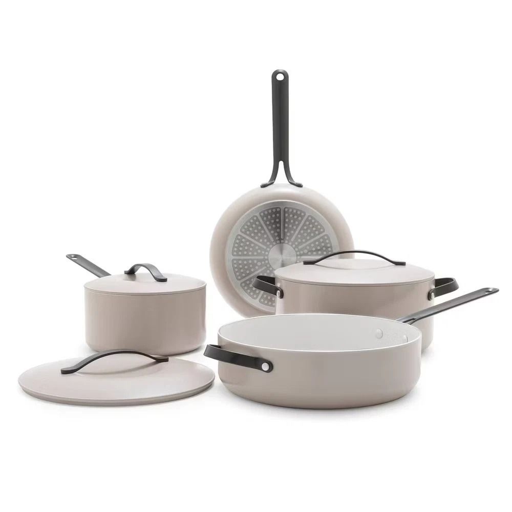 Nonstick Aluminum Cookware Set, Fry Pan, Stockpot, Gray Ceramic, Black Steel - Induction Compatible