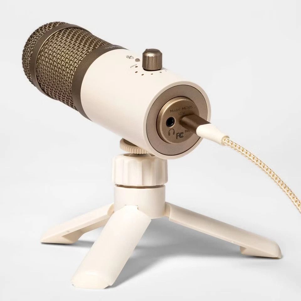 Desktop Microphone - Stone White, USB Condenser Mic for Video Calls & Recording, Compatible with Mac & PC