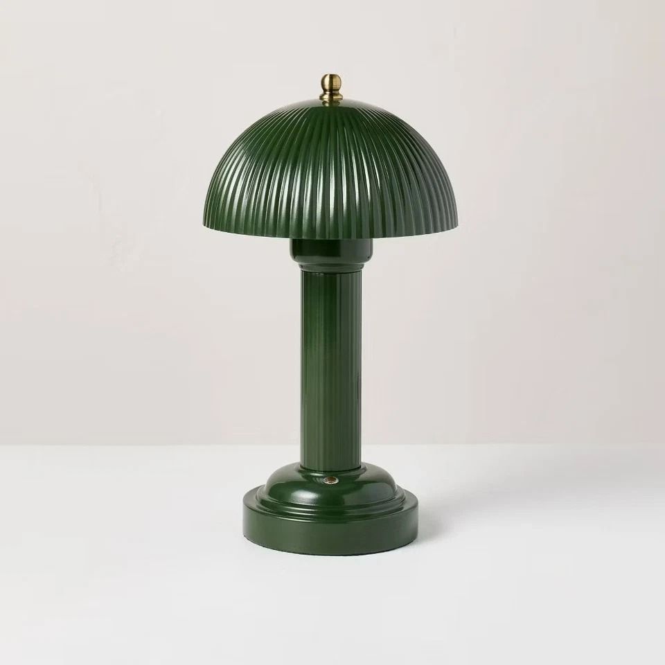 Fluted Metal Rechargeable Library Table Lamp, Green, Compact & Touch-Activated LED Light