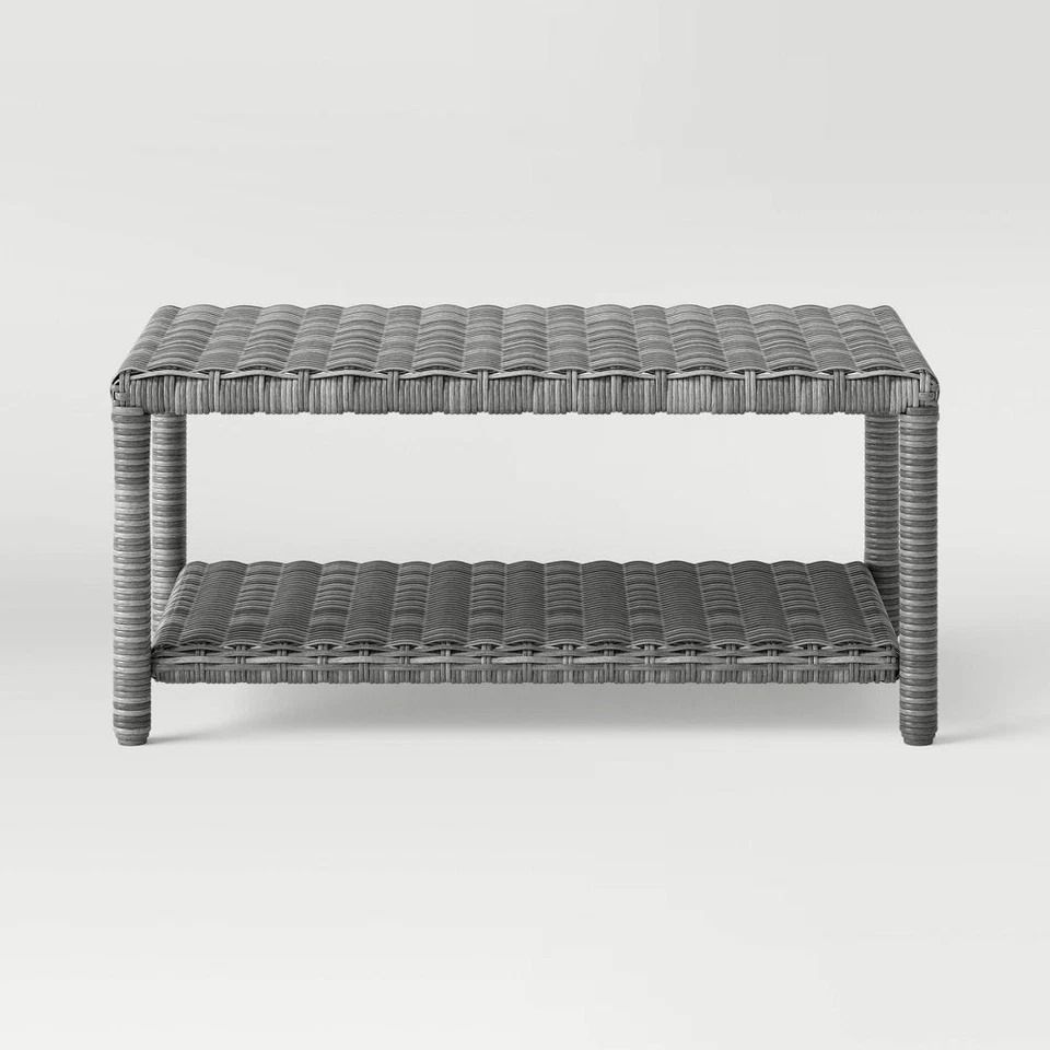 Monroe Wicker Patio Coffee Table, All-Weather Design, Bottom Shelf, Gray - Stylish and Functional Outdoor Furniture