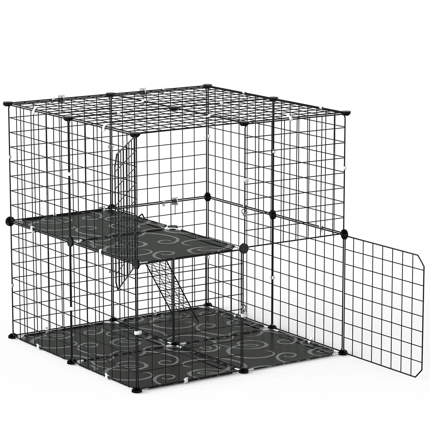 Cat Kennel Playpen, Heavy Duty Cage for Cats and Small Pets, Secure Doors, Ladder, Perfect for Kittens, Guinea Pigs