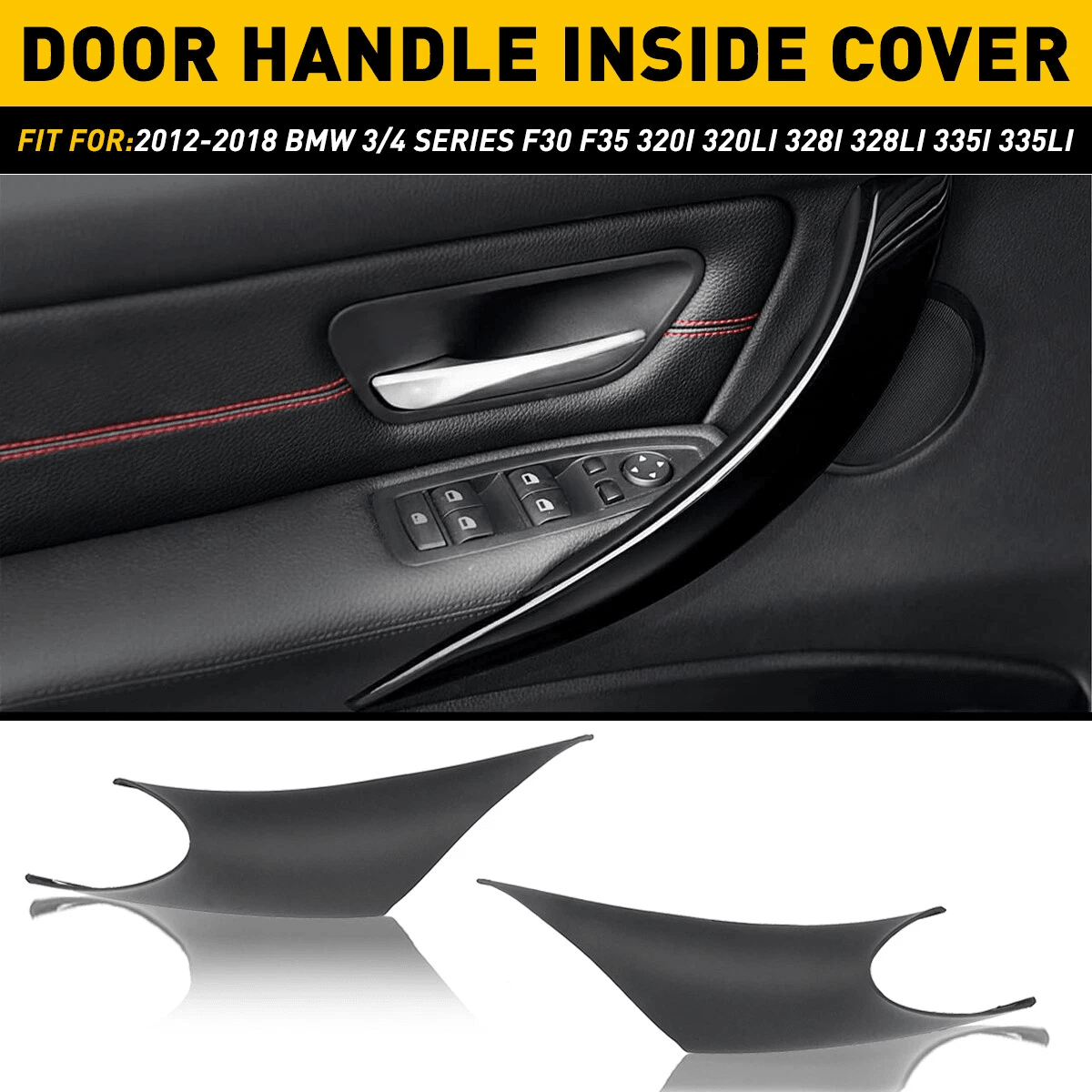 Front Left Right Inner Door Handle Protect Case, ABS Inside Cover, Black Interior Trim Set