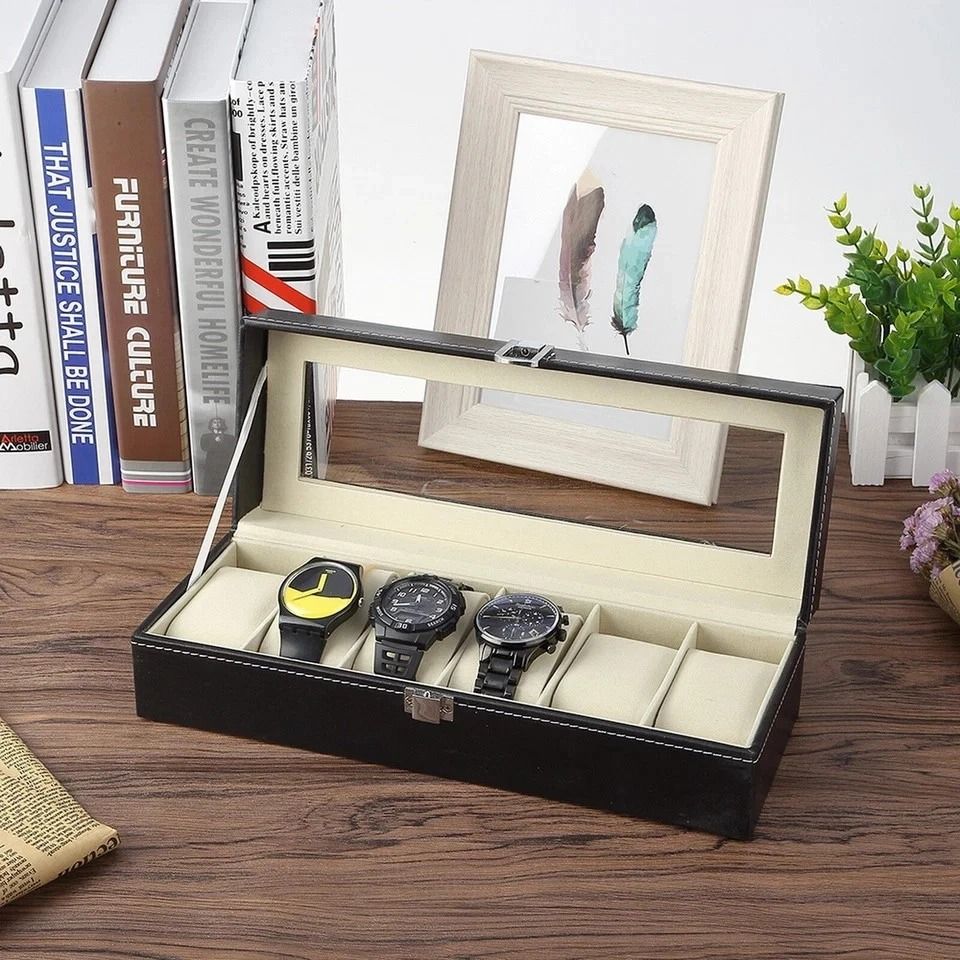 PU Leather 6 Slots Watch Box, Jewelry Storage, Watch Case Display Case, Great Gift for Him and Her