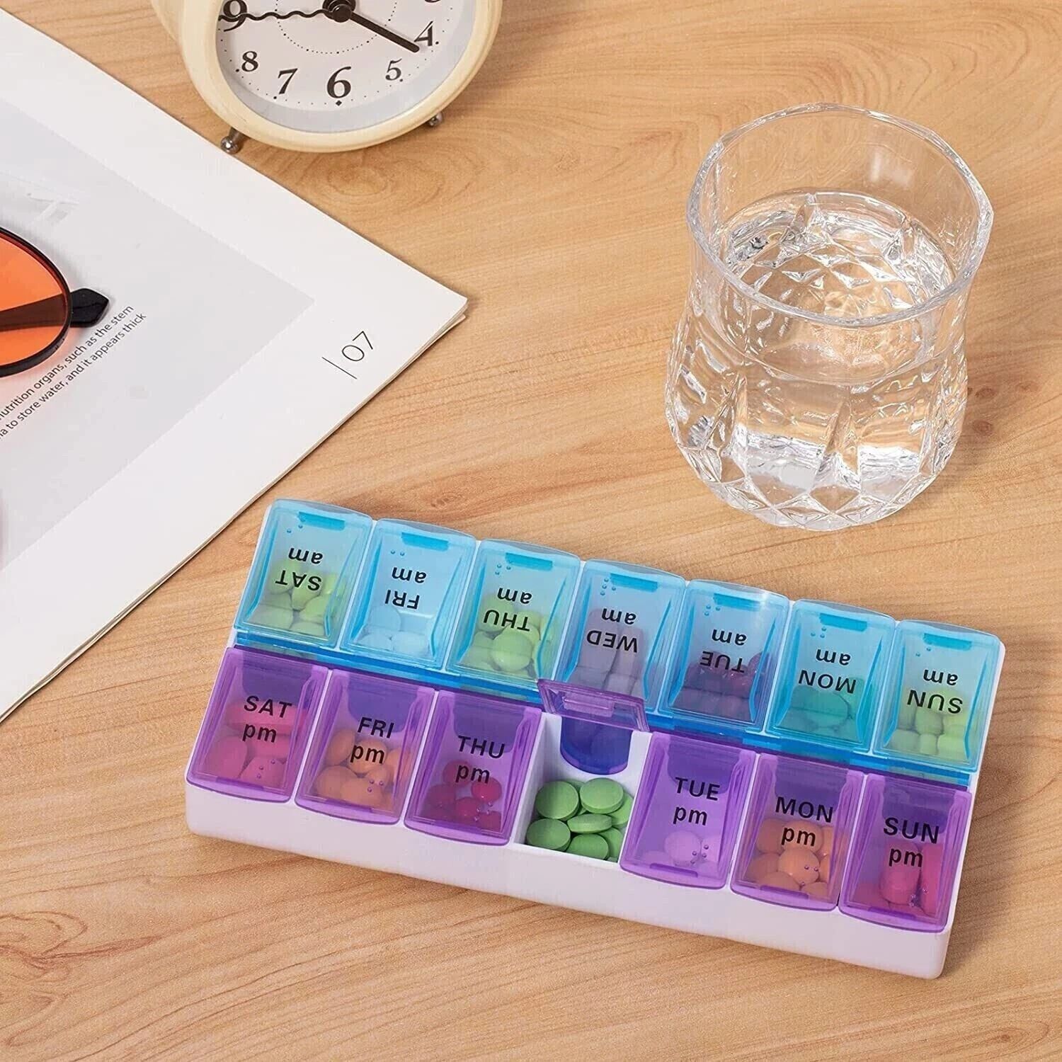 7 Days AM PM Organizer, Weekly Pill Box Organizer, Removable Medicine Case