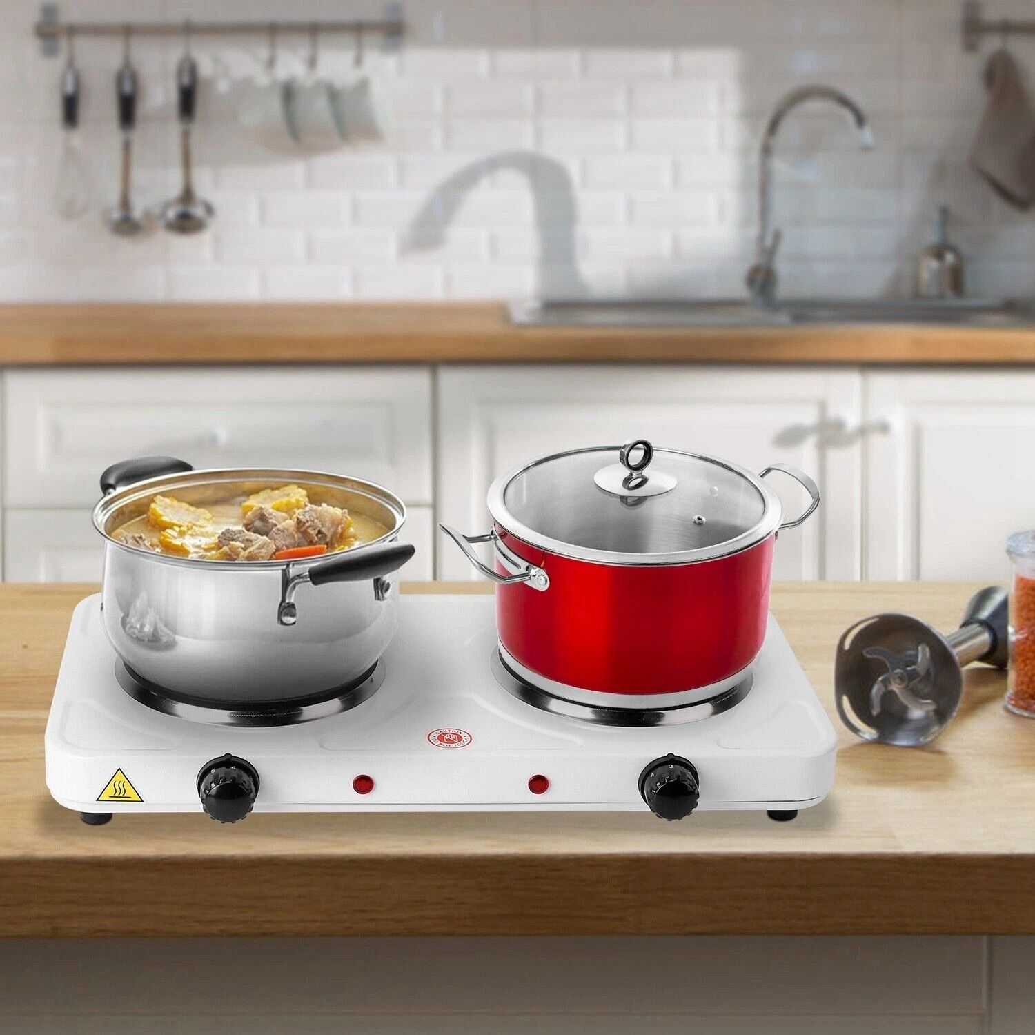 Electric Dual Burner Hot Plate, 5 Power Level Kitchen Cooktop, Versatile Cooking Stove for Family Meals, Apartments