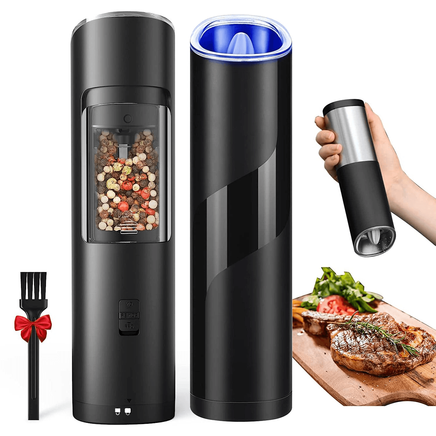 Automatic Gravity Sensor Electric Salt or Pepper Grinder, Adjustable Coarseness for Perfect Seasoning