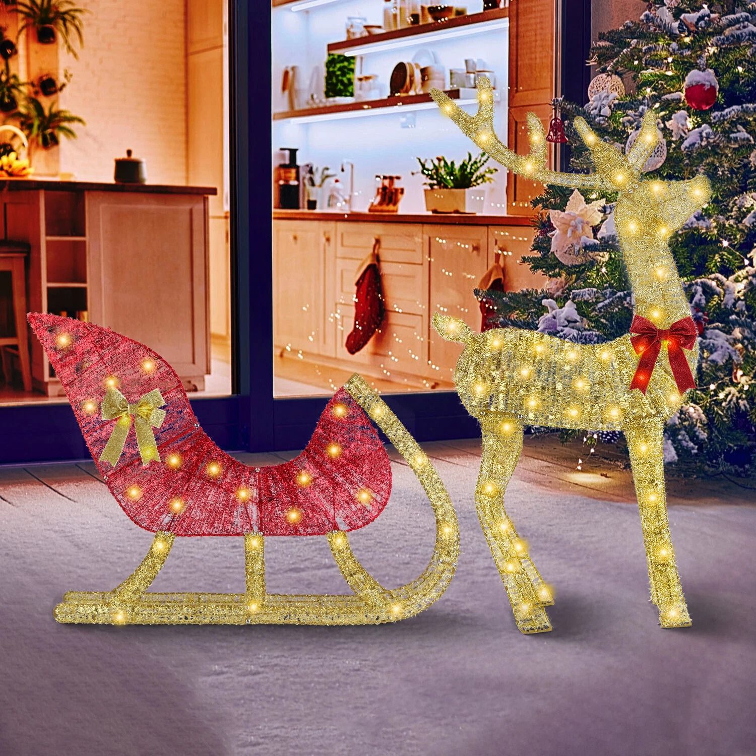 Xmas Christmas Gifts, Christmas Reindeer & Sleigh Lighted Toys, Holiday Decor, Christmas Decor