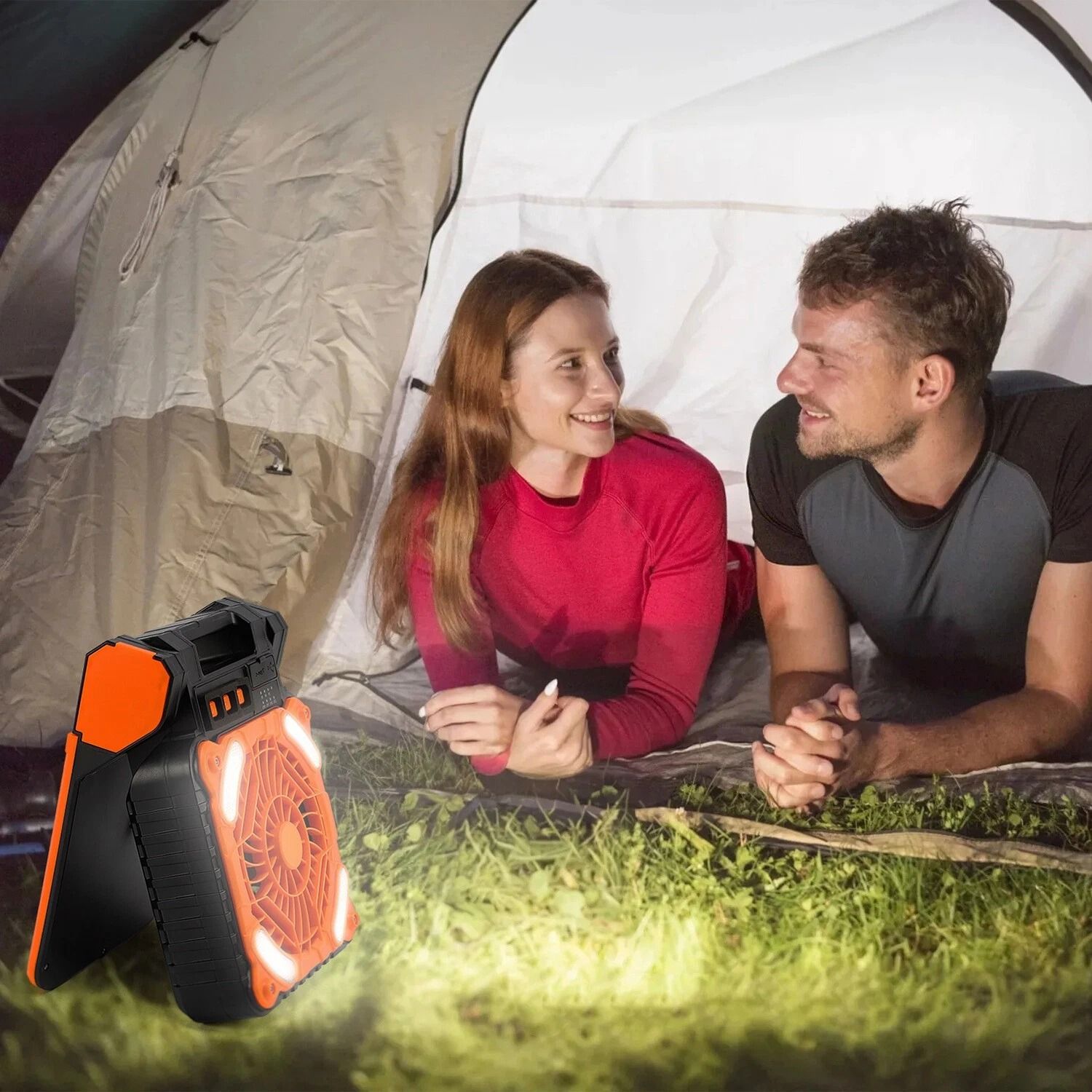 Picnic Camping Fan Summer, Solar Camping Fan&Light, 4Speeds Fan with 3Mode Lights for Hiking, Outdoors