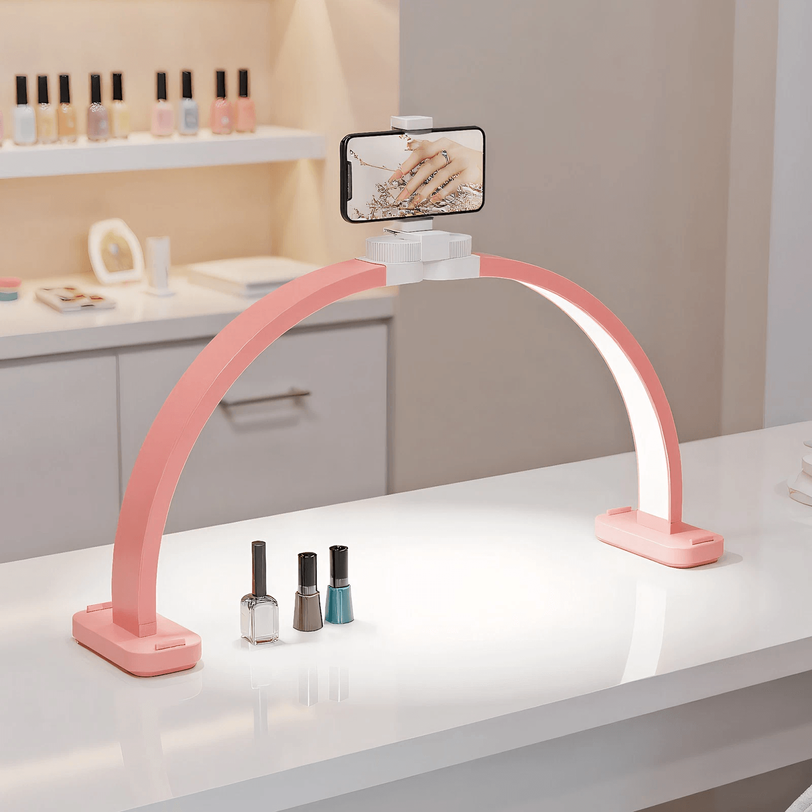 Nail Desk Lamp with Phone Stand, Bright Nail Desk Light for Professionals, Pink