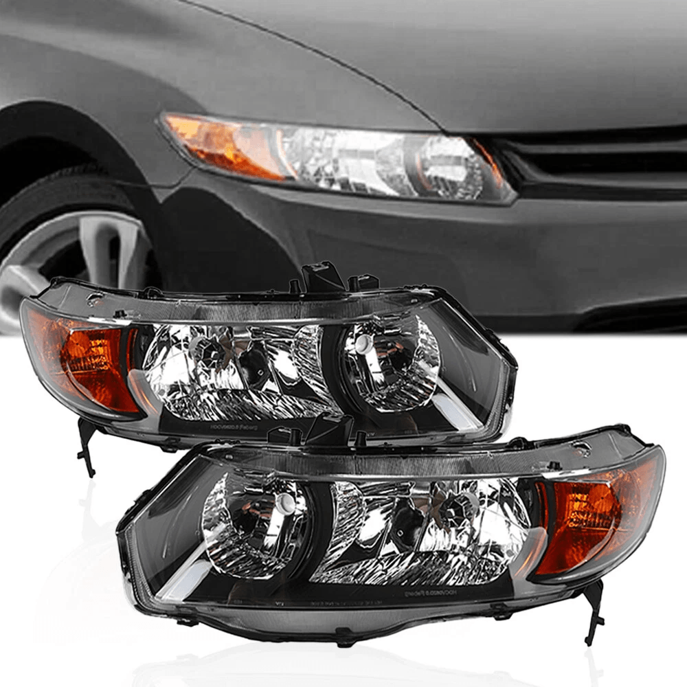 Amber Corner Headlights Lamps, Black Housing for Honda Civic Coupe 2Dr