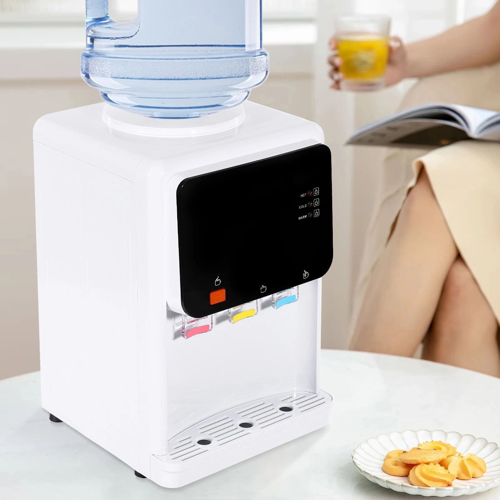 Hot Cold Water Cooler Drinking Machine, Top Loading Countertop Dispenser
