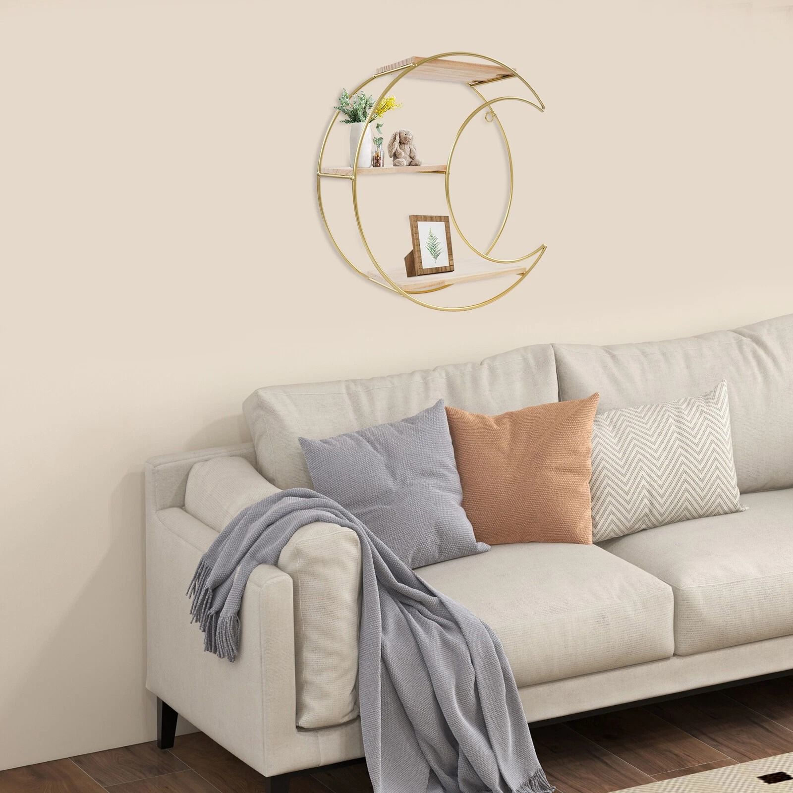 Storage Display Rack, 3-tier Round+ Moon Wall Mounted Shelf