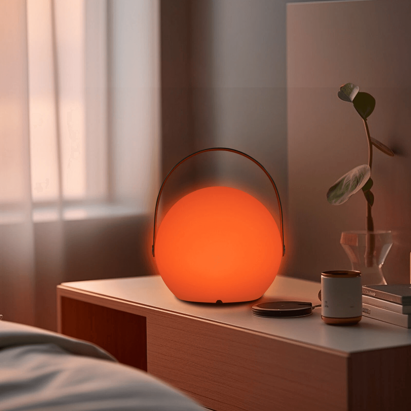 USB Battery Powered LED Table Lamp Sphere, Dimmable, Remote Control Handle