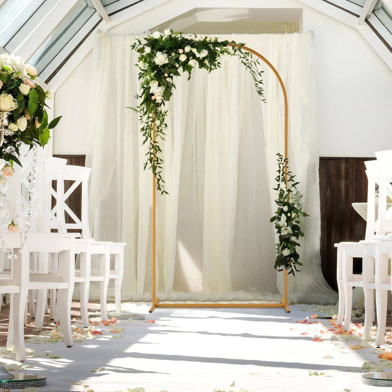 Arched Frame Wedding Arch, Gold Metal Balloon Backdrop Stand for Events