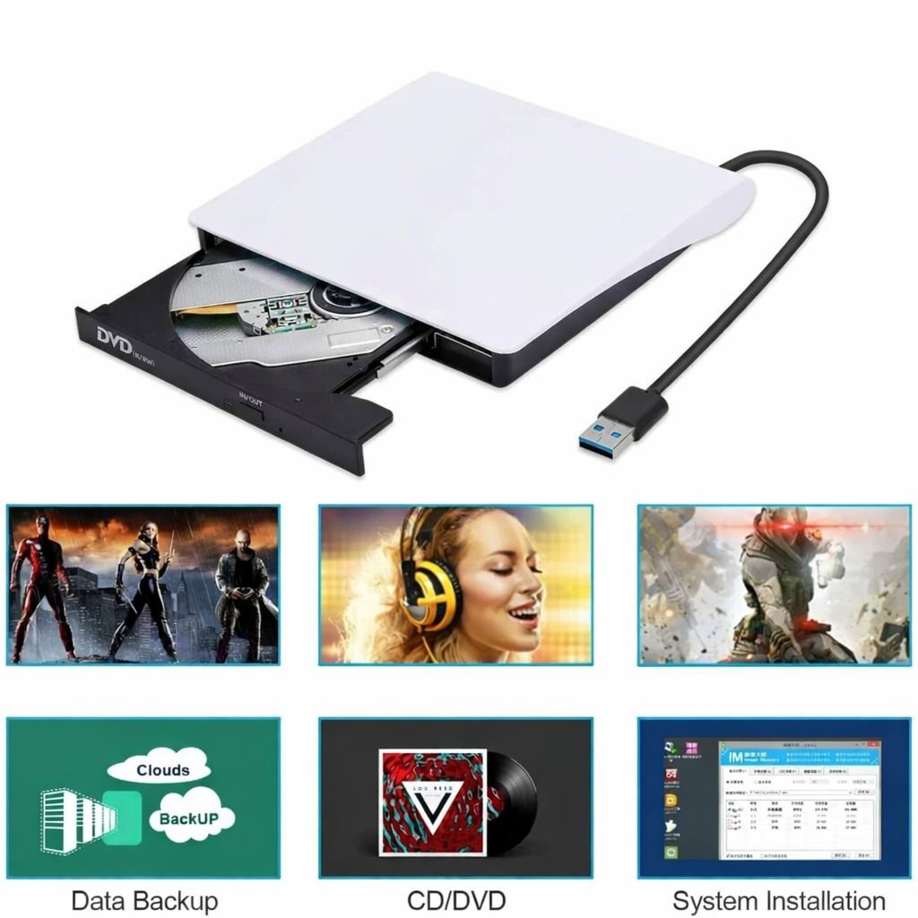 USB Slim External CD DVD Drive Burner Writer for Laptop, Mac, PC
