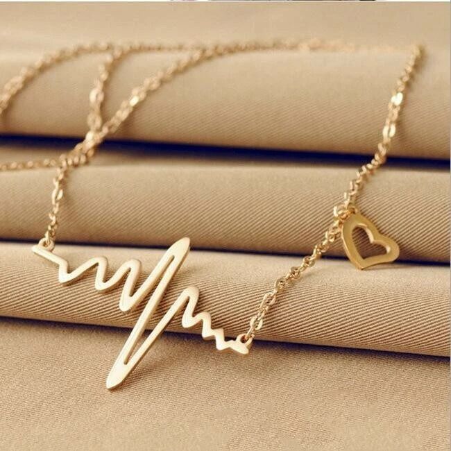 Gold Love Heart Necklace, Fashion Women Chain, Heartbeat Pendant Jewelry