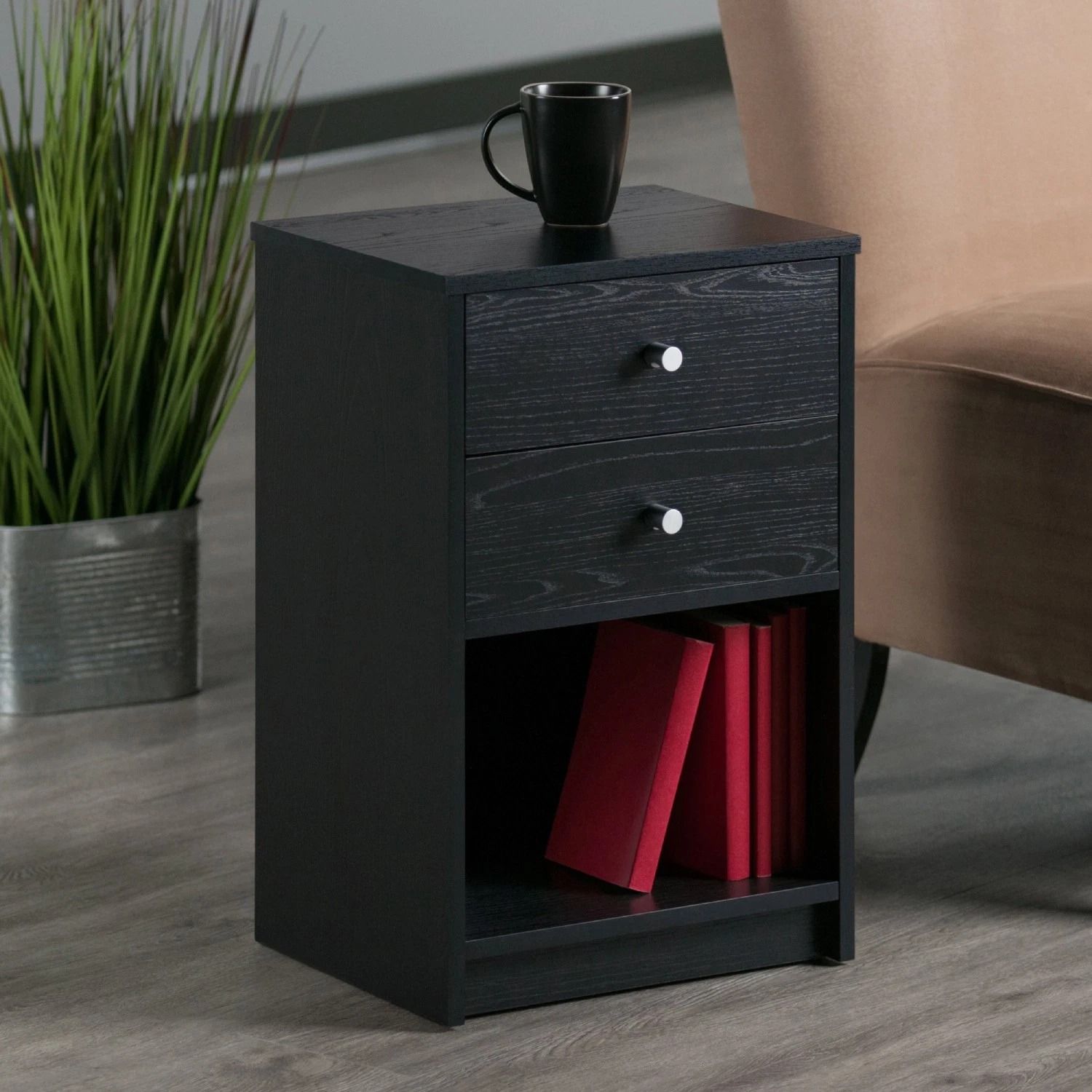Modern Black Drawer Nightstand Stylish Wooden Storage | Inspire Uplift