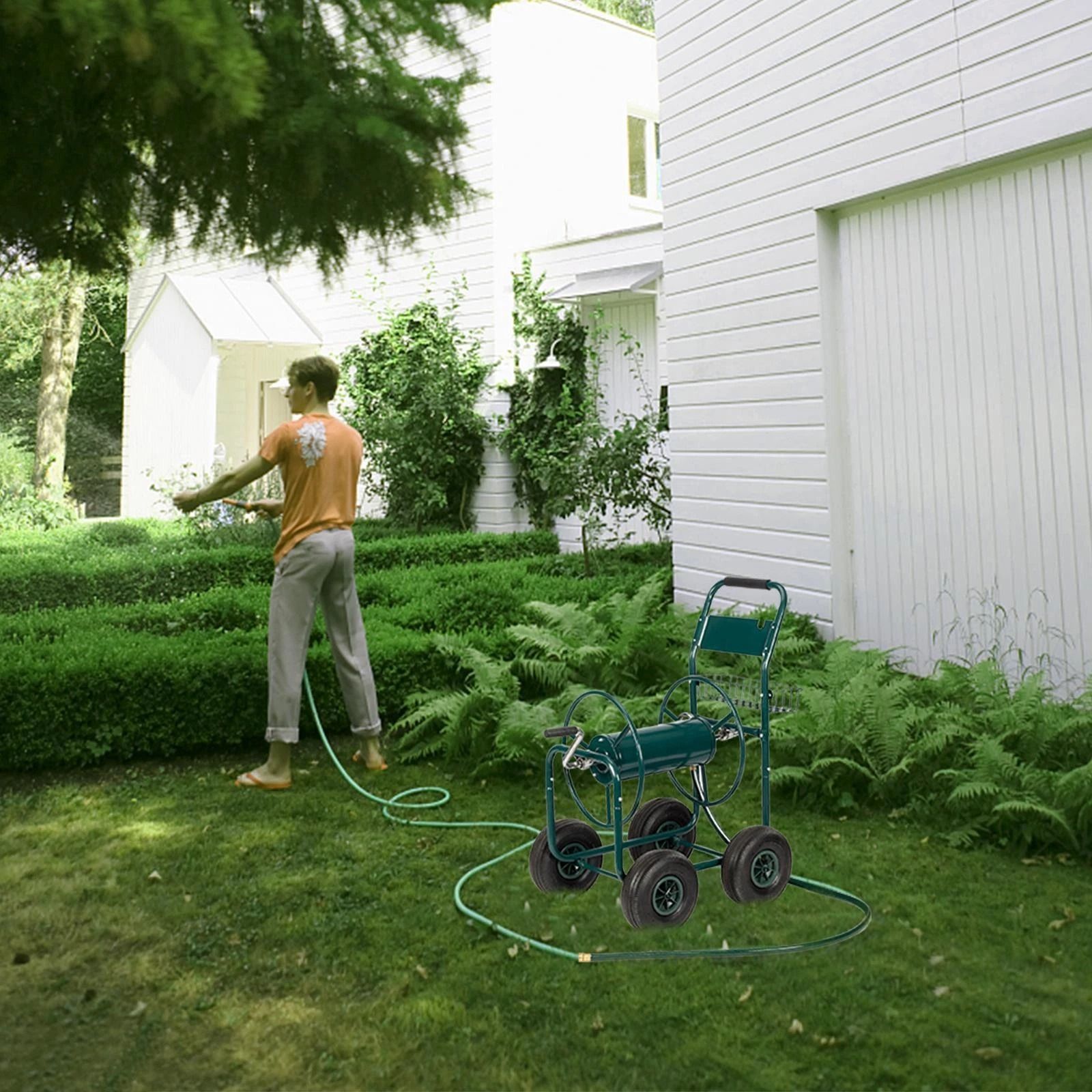 Durable Metal Hose Reel Cart for Garden Hose Storage Ideal Outdoor Solution