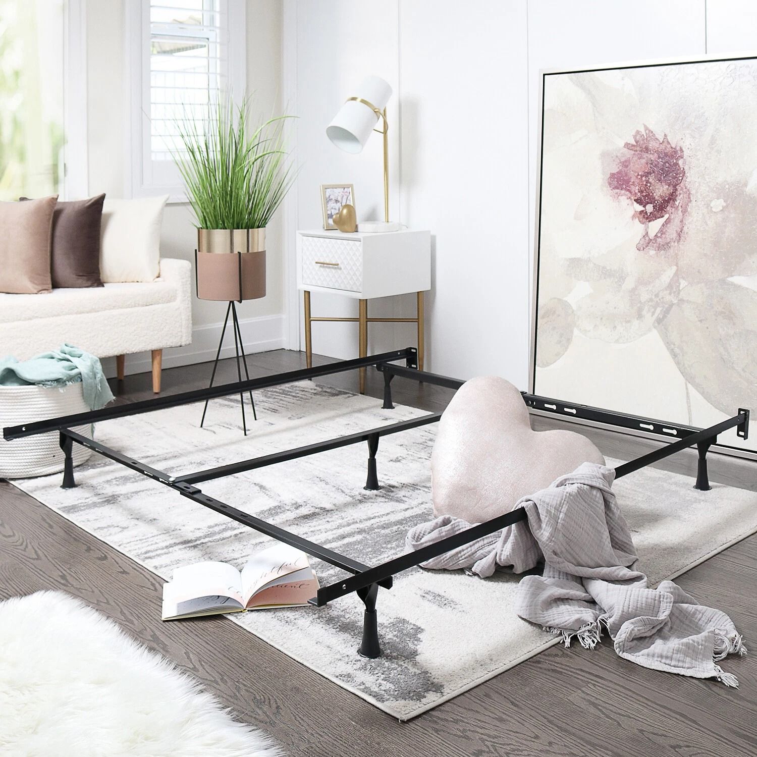 Adjustable Metal Bed Frame with Center Support Leg for Twin Full Queen Size