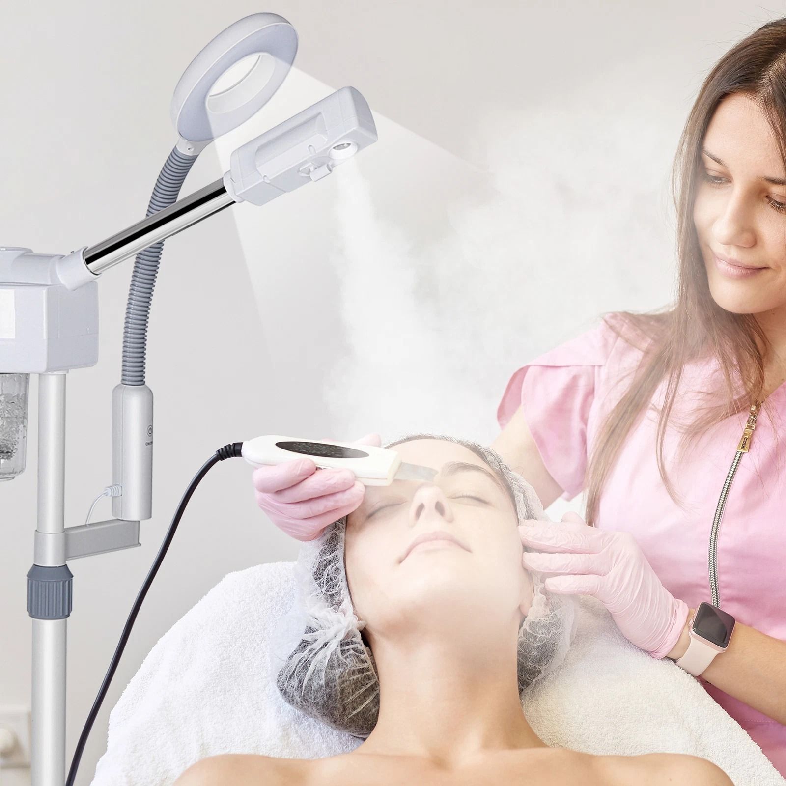 2in1 Professional Ionic Ozone Facial Steamer with Magnifying Lamp