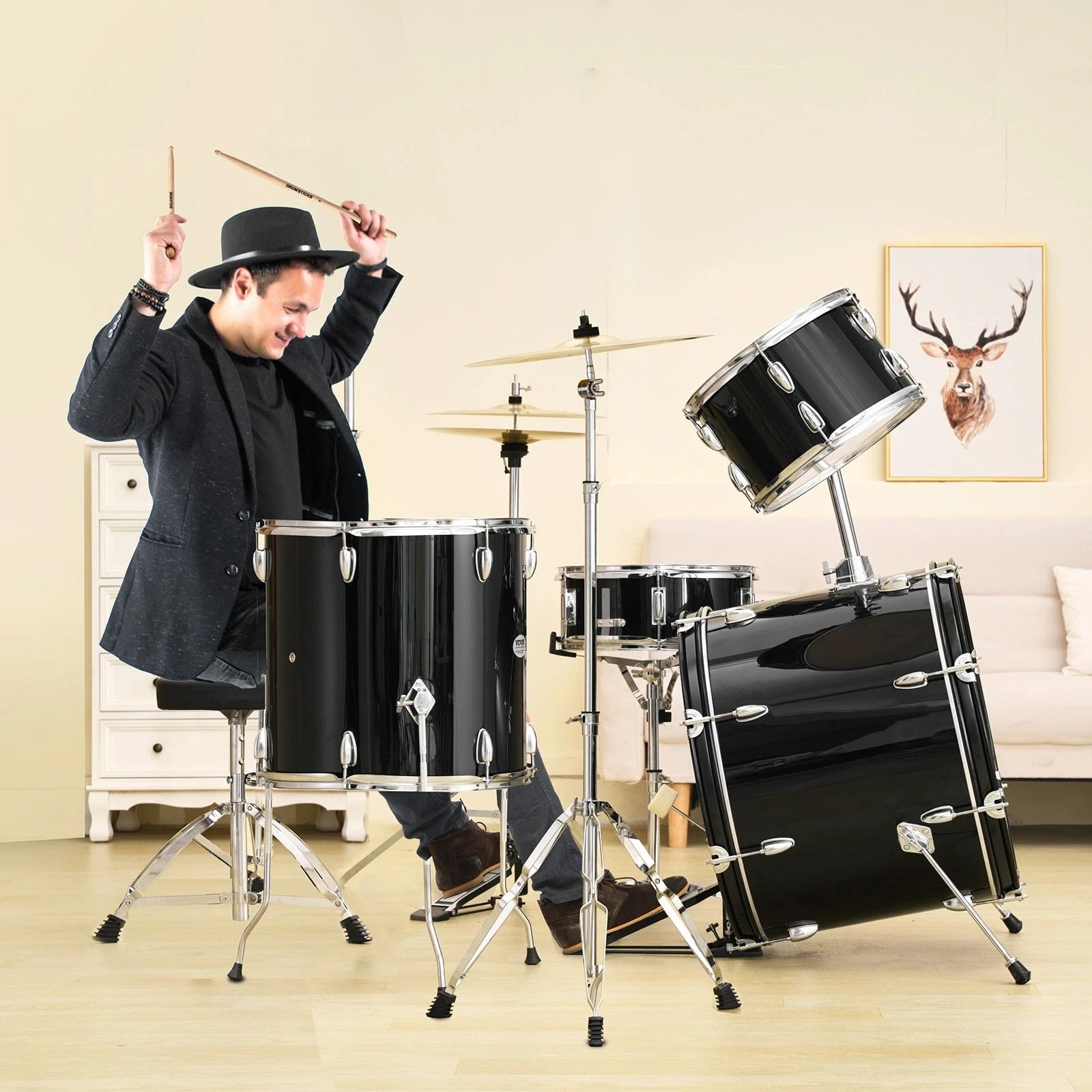 Drum Set Complete Adult Drum Kit with Cymbals Hardware and Throne for Beginners and Musicians