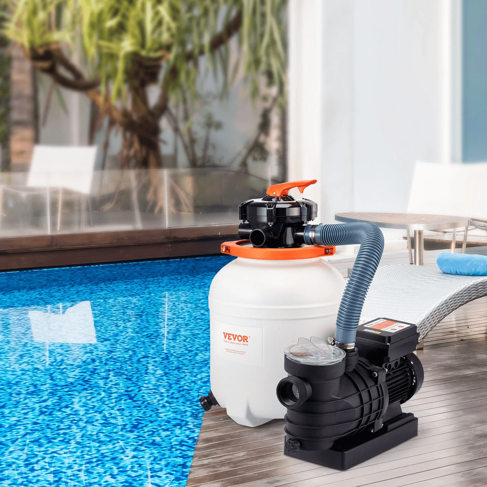 Sand Filter Pool Pump System with Motor & Flow, 6 Way Valve for Above Ground Pools
