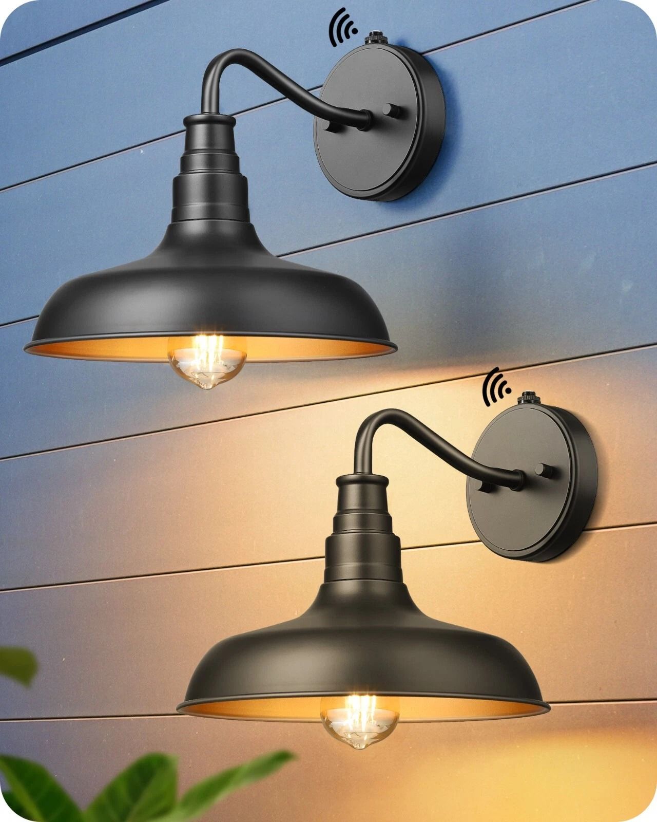 Dusk to Dawn Outdoor Wall Lights, Farmhouse Gooseneck Barn Lights in Black