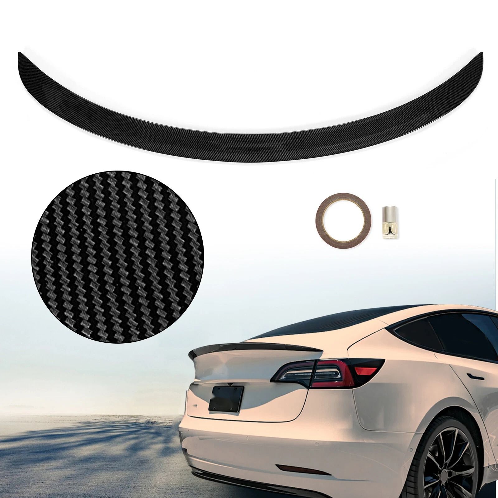 Rear Trunk Spoiler Wing for Tesla Model 3 Carbon Fiber Look, Perfect Fit