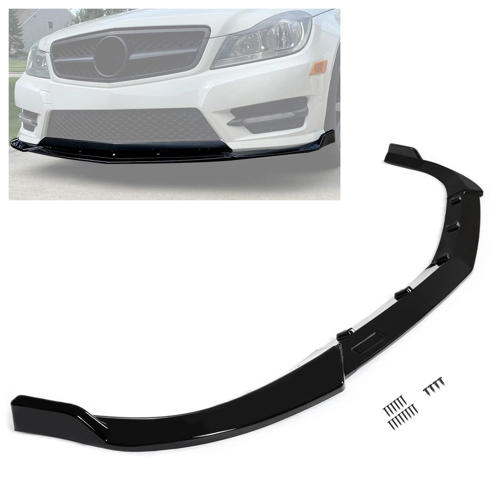 Gloss Black Front Bumper Lip Splitter for Mercedes Benz W204 Sport C Class