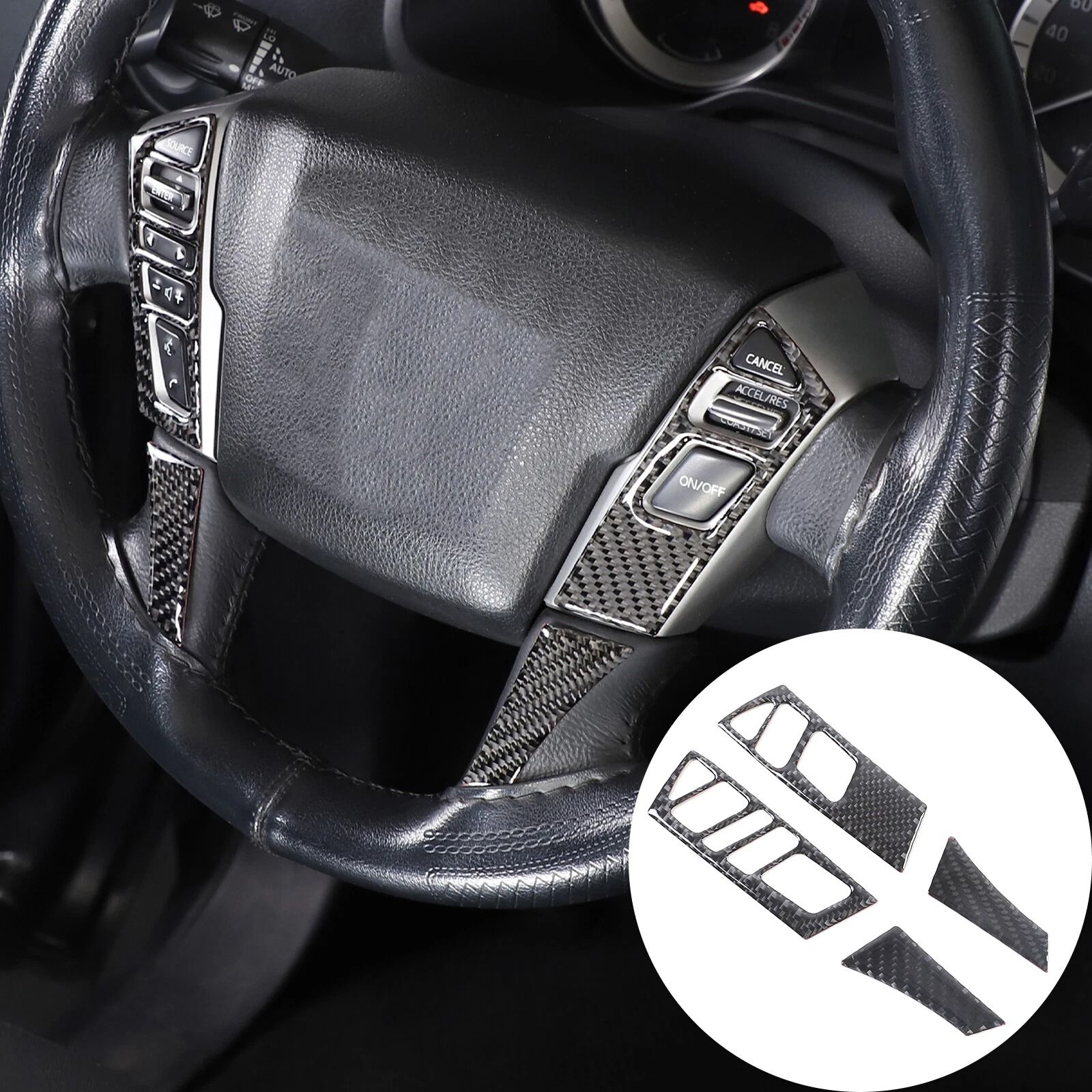 Carbon Fiber Steering Wheel Button Cover Trim for Nissan Titan Interior Car Upgrade