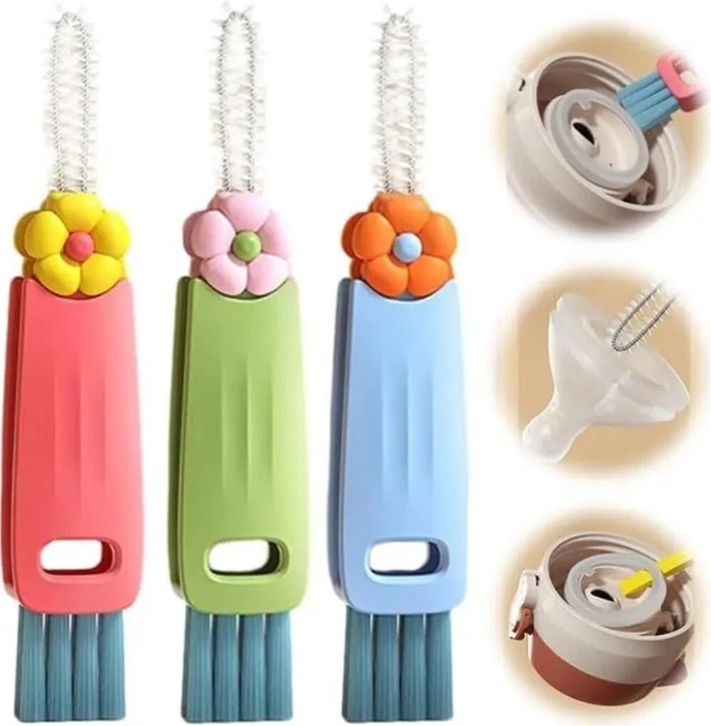 3 in 1 Cup Lid Cleaning Brush Set for Bottles, Straws and Crevices