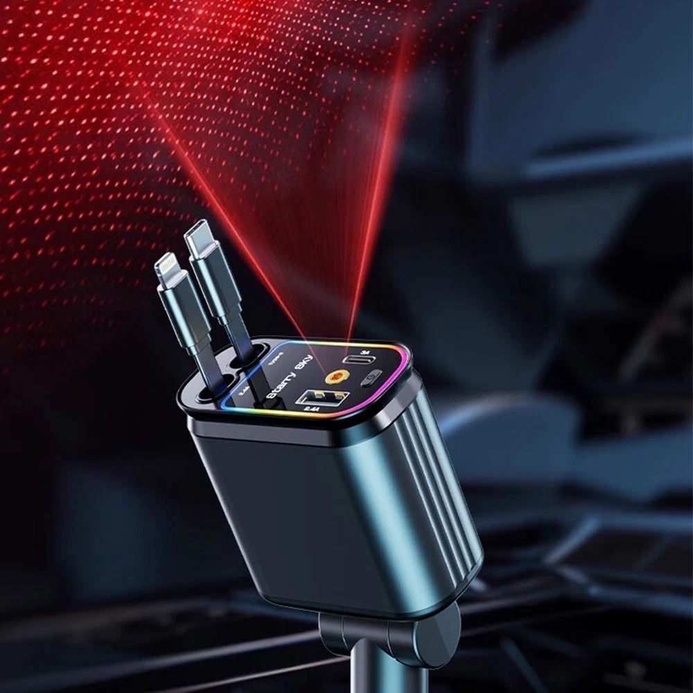 4 in 1 Retractable Car Charger for iPhone and USB C Devices