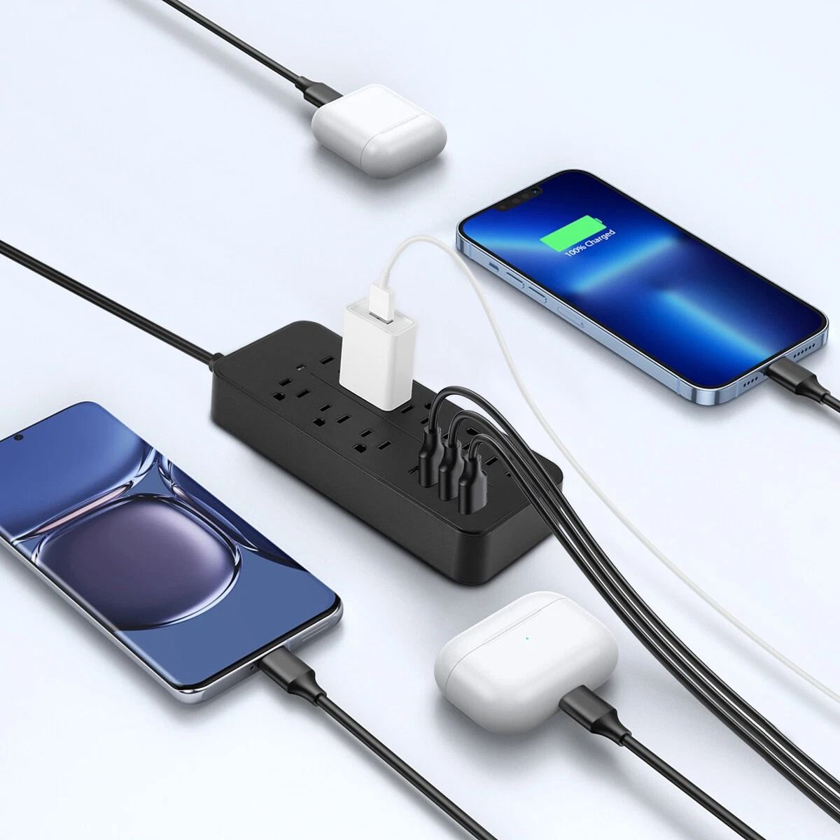 Wall Mountable Surge Protector Power Strip with 8 Outlets and 4 USB Ports