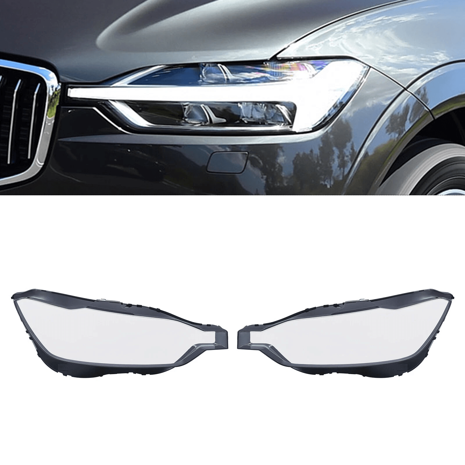 Volvo XC60 Headlight Lens Covers Left & Right Side Headlamp Covers for Durable, Clear Visibility