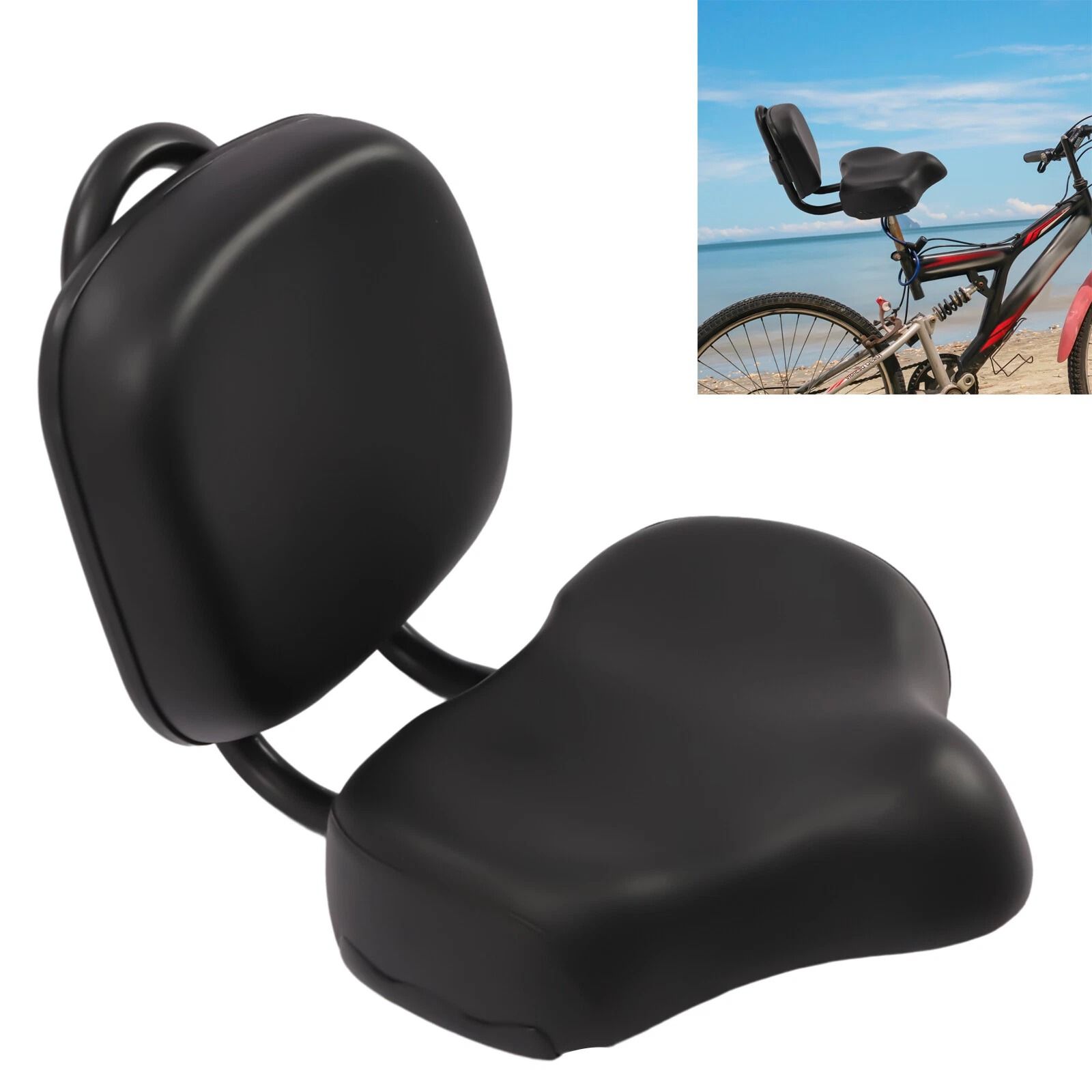 Extra Wide Comfort Bike Saddle Seat with Backrest Soft Leather Cushion for Ultimate Support