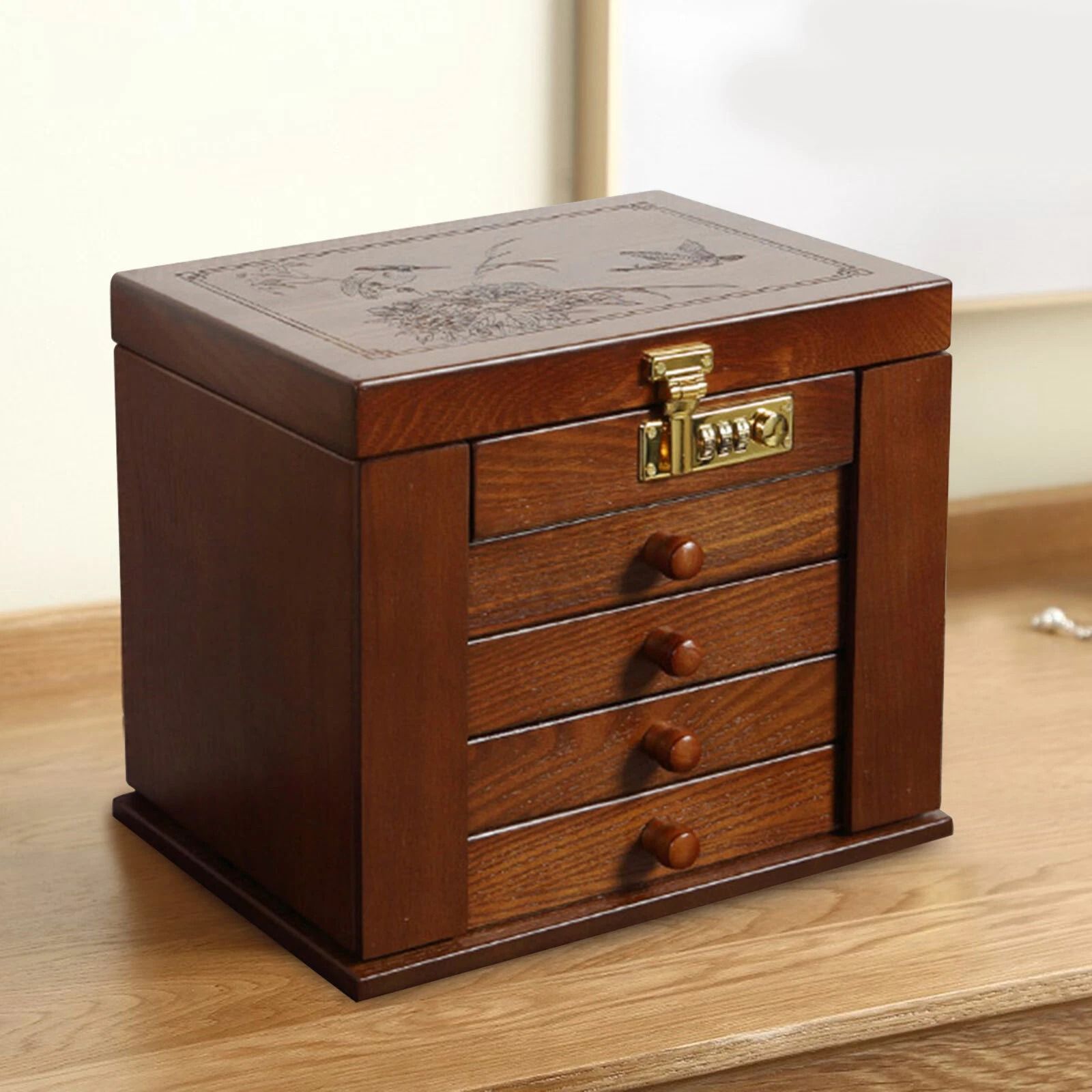 Large Jewelry Organizer Vintage Wooden Jewelry Box with 5 Layers and 4 Drawers