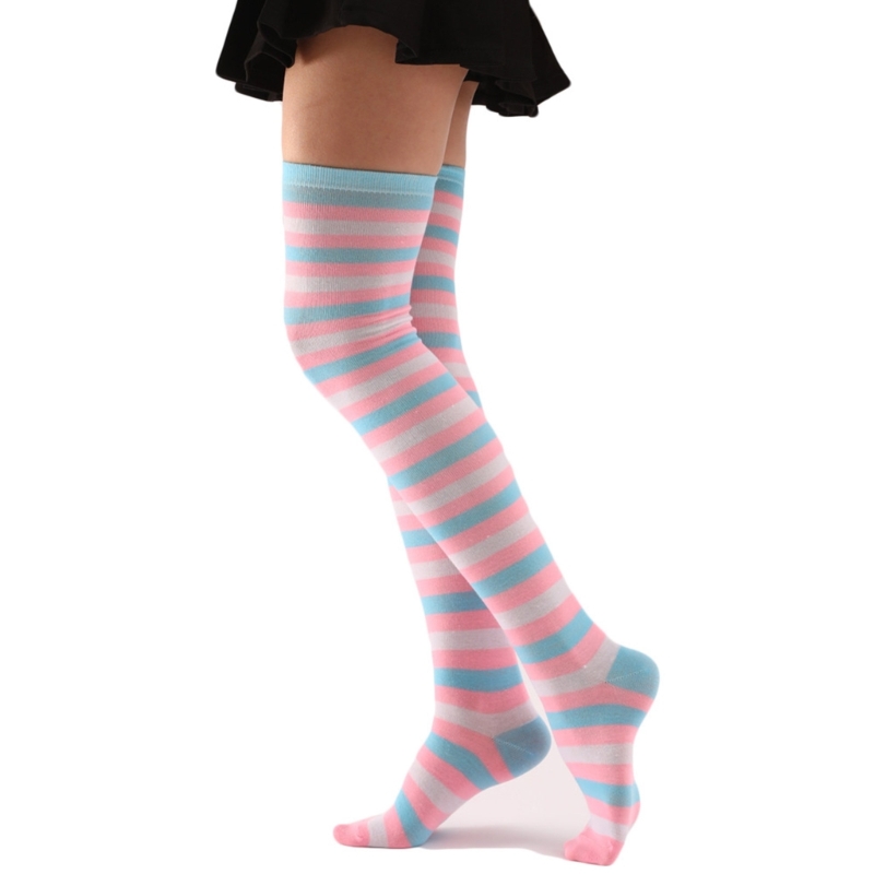 Fashion Colorful Striped Stockings, Women Over Knee High Socks for Cosplay, Boots, Non-Slip Comfortable Thigh High Socks Fashion Colorful Striped Stockings, Women Over Knee High Socks for Cosplay, Boots, Non-Slip Comfortable Thigh High Socks