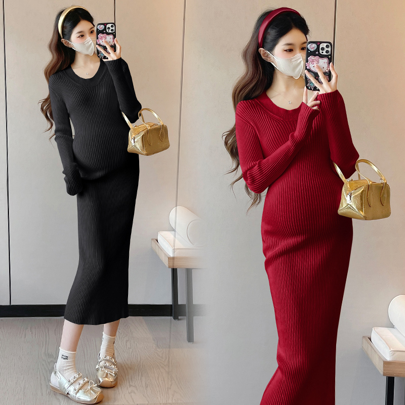 sachin and babi light blue dress YESFASHION Maternity Dress Long Sleeve Crew Neck A-Line Swing Knit Dre   Yesfashion
