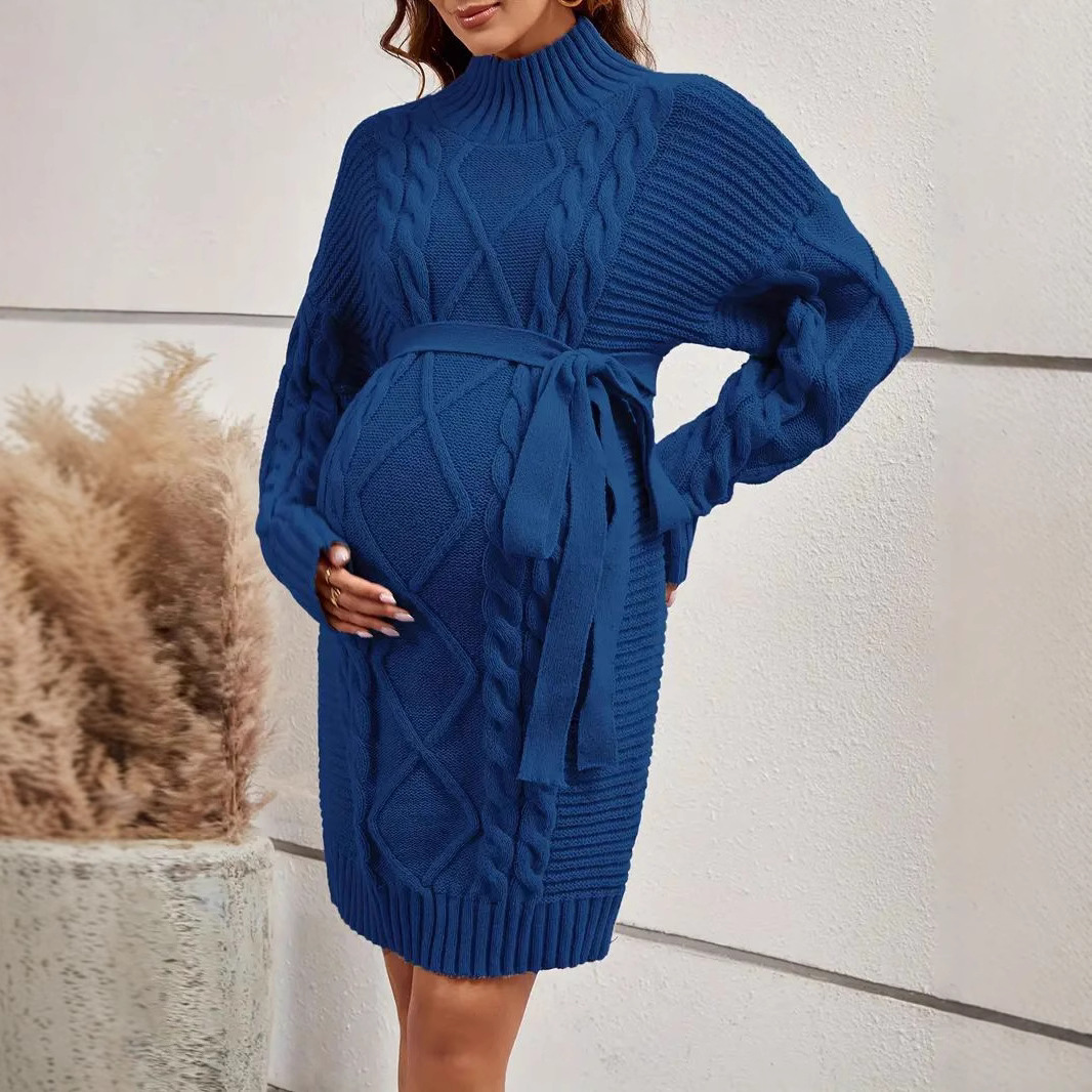 white christmas dresses Brown Acorn Ruched Maternity Sweater Dress with Turtle Neckline main image 1