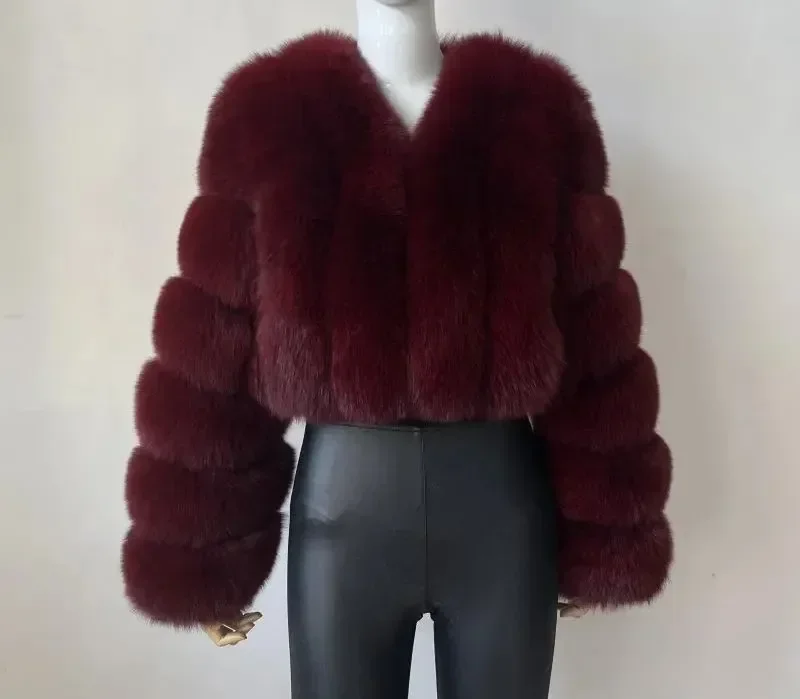 Luxury Faux Fox Fur Coat, V Neck Winter Coat for Women, Warm Long Sleeve Teddy Jacket, Chic Fashion Outwear