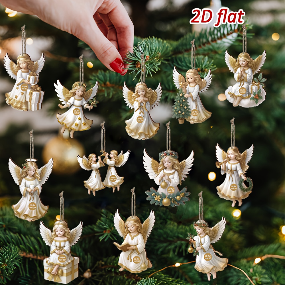 White Angel Pendant, Christmas Vintage Wooden, Merry Christmas Ornament, New Year Pendant Gift, Tree Decor Supplies