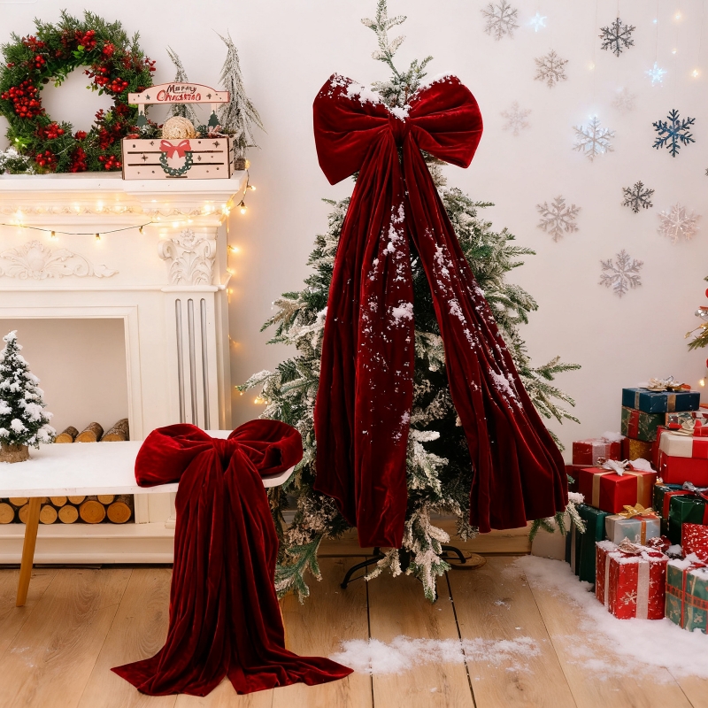 Wine Red Large Christmas Bow Pendant Tree Decoration | Inspire Uplift