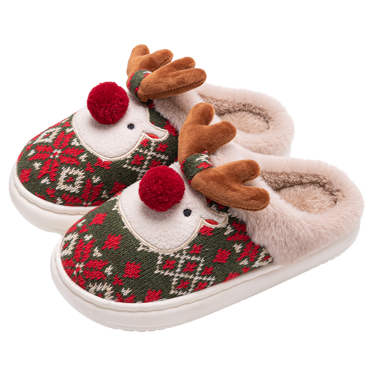 Home Cute Cartoon Cotton Slippers, New Winter Lovely Women's Slippers, Christmas Deer Non Slip House Shoes