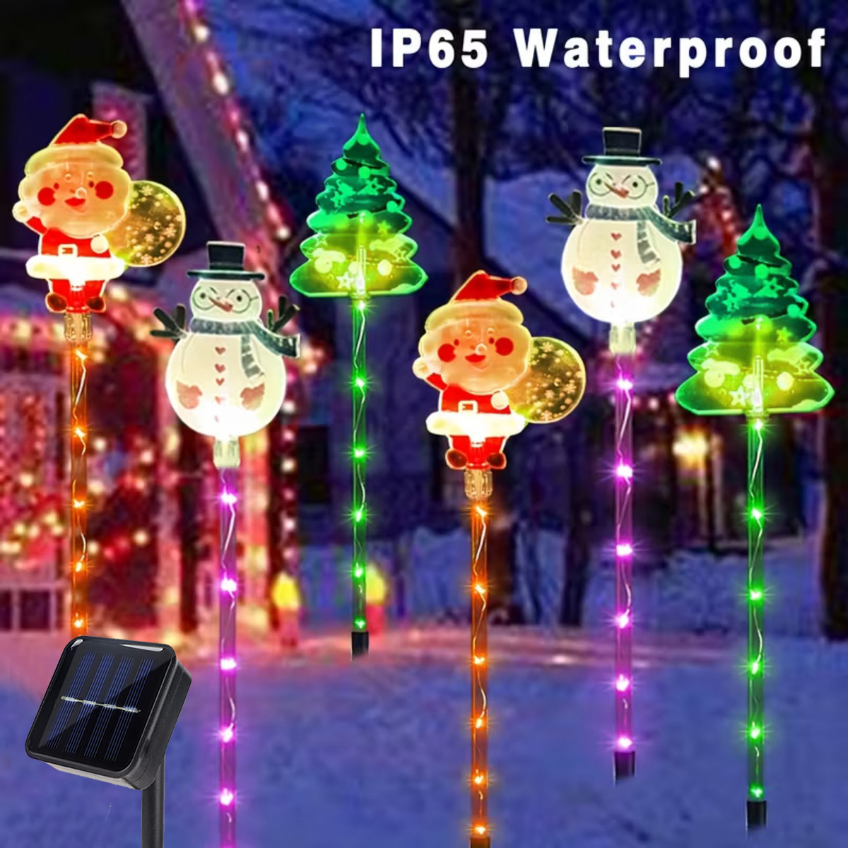 Outdoor Solar Lawn Lights, Santa Claus, Christmas Tree, and Elk 6 in 1 Garden Holiday Decorations for Yard
