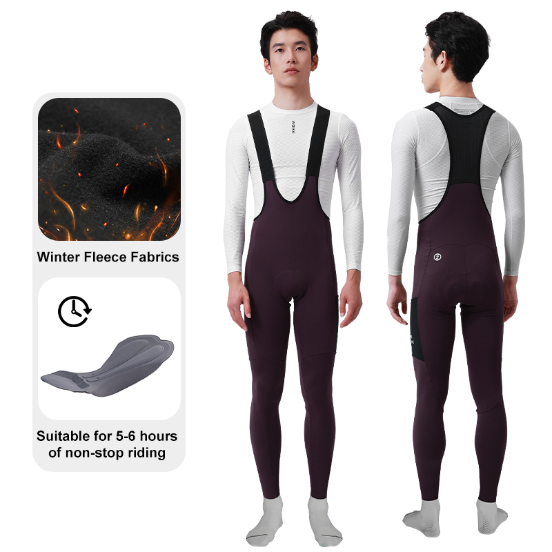 Mens MTB Cycling Clothing 3D Padded, Winter Cycling Bib Pants Thermal Fleece, Cold Weather Bike Bib Tights Legging Cloth