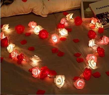 Romantic Red Pink White Rose Lights, Artificial Flowers Led Lamp, Rose Flower String Lights Battery Operated for Bedroom