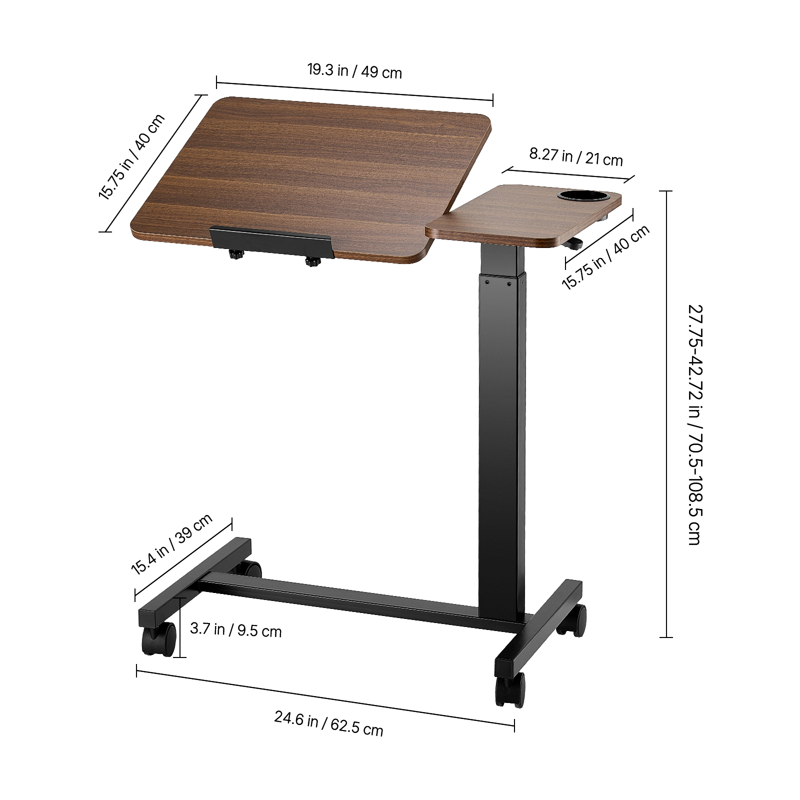 SucceBuy Adjustable Overbed Table with Swivel Casters, Mobile Bed Side Desk for Home Office and Study