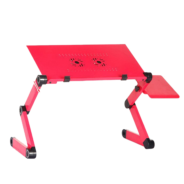 Foldable Adjustable Laptop Stand, Aluminum Laptop Desk with Large Cooling Fan & Mouse Pad for Bed, Sofa, Couch Use